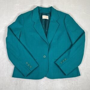 Vintage Pendleton 100% Virgin Wool Blazer Womens Size 12 Teal Lined Made In USA